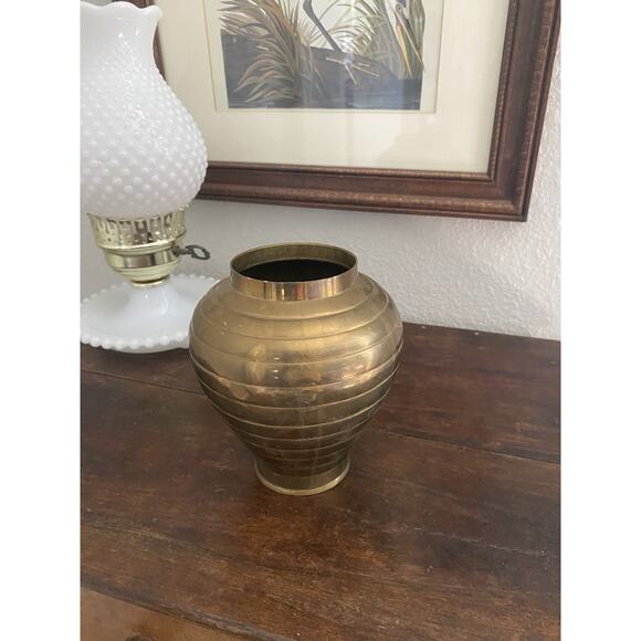Vintage Midcentury Solid Brass Vase 5.5” Tall Brass Vase MCM - Picture 1 of 5
